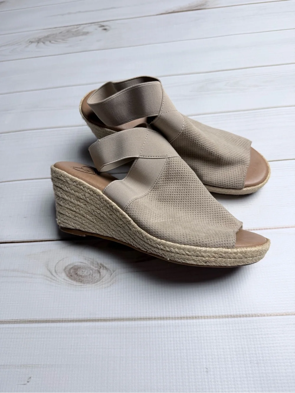 Madeline Taupe Beige Espadrille Wedge Sandals